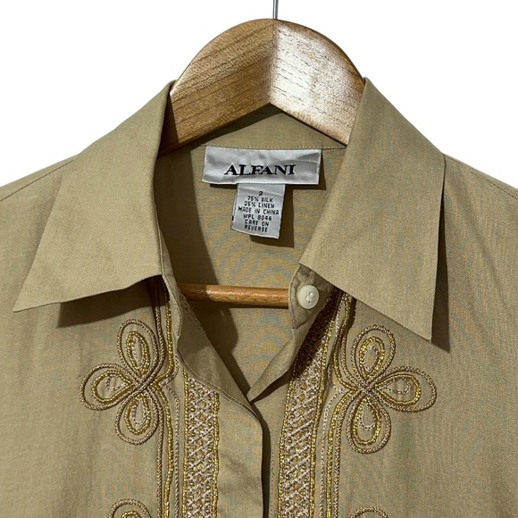 Alfani Womens Silk Linen Bld Beaded Shirt Size 2 Button Down - Picture 3 of 10